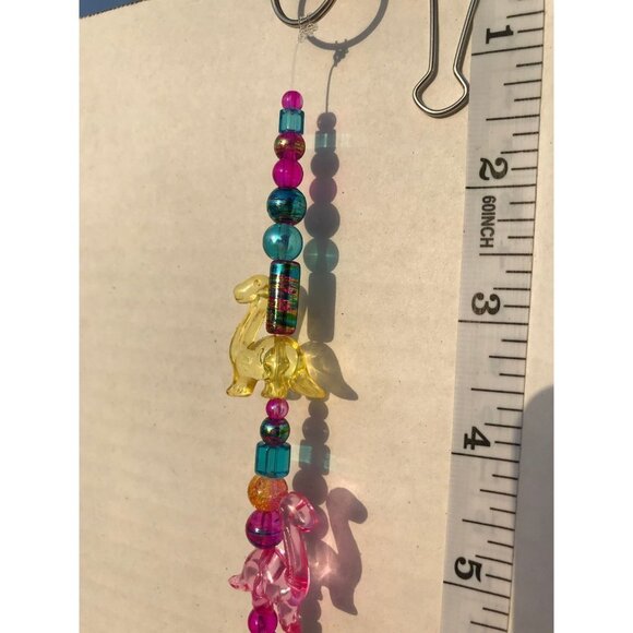 Dinosaur Beaded Suncatcher Pink, Yellow & Blue Crystal Prism Hanging Patio Decor - Picture 6 of 8